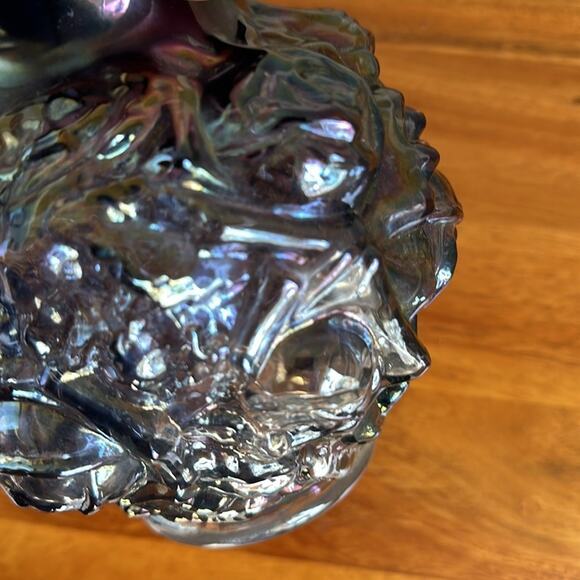Rare Vintage La Bella Rose Imperial Smoke Carnival Glass Vase Blue floral‎ - Picture 5 of 5